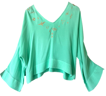 Desert Tokens Embroidered Top - Seafoam