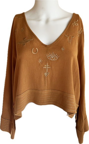 Desert Tokens Embroidered Top - Rust