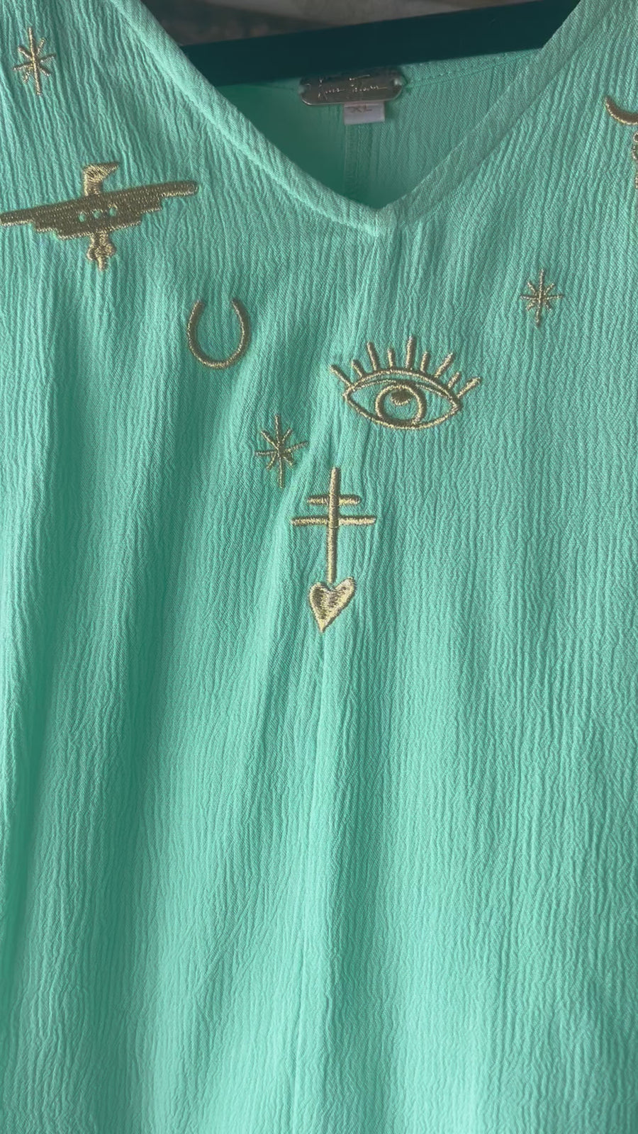 Desert Tokens Embroidered Top - Seafoam